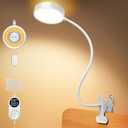 Glocusent Clip on Light, 72 LEDs Clip on Lamp with Amber Night Light, 3 Colors & 5 Brightness Bed Lamp, 30/60-Min Auto Off Timer, Perfect Eye Caring Reading Lamps for Bed/Headboard/Table/Desk