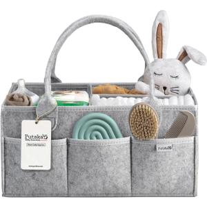 PUTSKA Nursery Storage Basket - Baby Diaper Caddy Organizer for Diaper Station, Newborn Essentials, Baby Shower Gifts and Registry Must-Haves for Boy or Girl (Large, Grey)