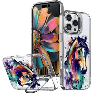 Ecute Strong Magnetic Slim Drop Protective Case (Compatible with MagSafe) with Camera Ring Kickstand for iPhone 17 and iPhone 16 Pro- Color Graffiti Horse