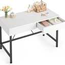 VERMESS Small Desk with Wood Drawers, 40 Inch White Vanity Desk for Bedroom, Makeup Desks No Mirror, Kids Work Desks with Storage for Home Office, Study Writing Computer Table, Simple & Minimalism