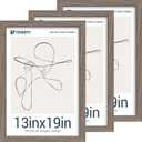 13x19 Walnut Picture Frame Set of 3 with HD Glass- Natural Brown, Solid Wood Poster Frame, Wall Hanging