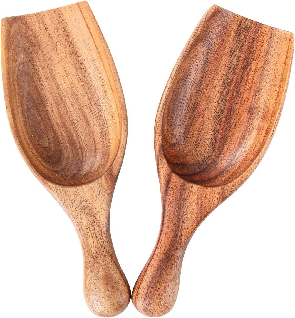 Big Coffee Scoop Shovel, 2pcs Large Ground Coffee Scoop, Wooden Bean Salt Spoons, Wood Serving Spoons for Beans Powder Sugar from Big Jars Canisters, Multifunctional Kitchen Scoop (6.3inch Big Acacia 2Pcs)