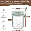 LANDNEOO 4 Pack Overnight Oats Containers with Lids and Spoons, 16 oz Glass Mason Jars with Airtight Lids, Overnight Oats Jars for Milk, Cereal, Fruit-Green