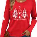 Merry Christmas Shirts for Women: Christmas Tree Long Sleeve Xmas Blouse Tops (Large, Red1)