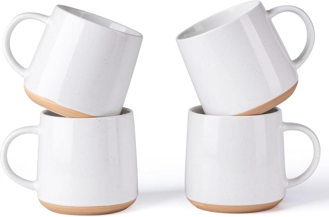 GBHOME Ceramic Coffee Mugs Set of 4, 17oz Handmade Ceramic Coffee Mugs Set with Terracotta Underside for Latte/Tea/Beer/Hot Cocoa, Dishwasher & Microwave Safe (Cloud White)