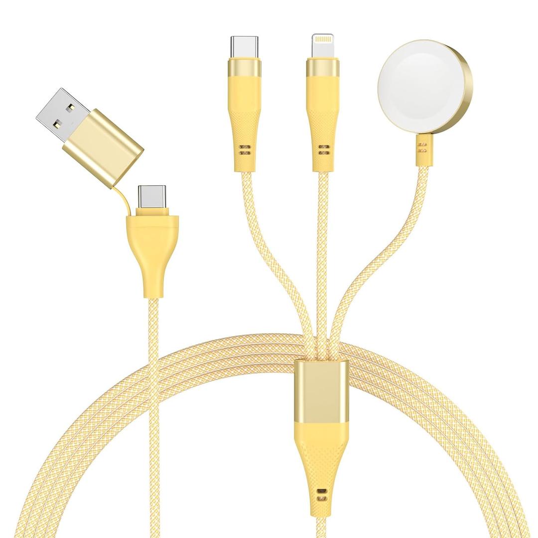 3 in 2 Multi Charging Cable for Apple Watch Charger Fast Charging iWatch Charger Travel USB C/Lightning/Micro Compatible with iWatch Ultra/Series 10/9/8/7/6/SE2/5/4/3/2 & iPhone 16/15/14/Galaxy-6FT (Yellow)