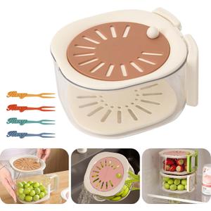 Fruit Strainer,2 In 1 Draining Basket,Fruit Strainer Container With Lid,Drain Basket With Folding Handle,Suitable for Washing Fruits and Vegetables (Brown)