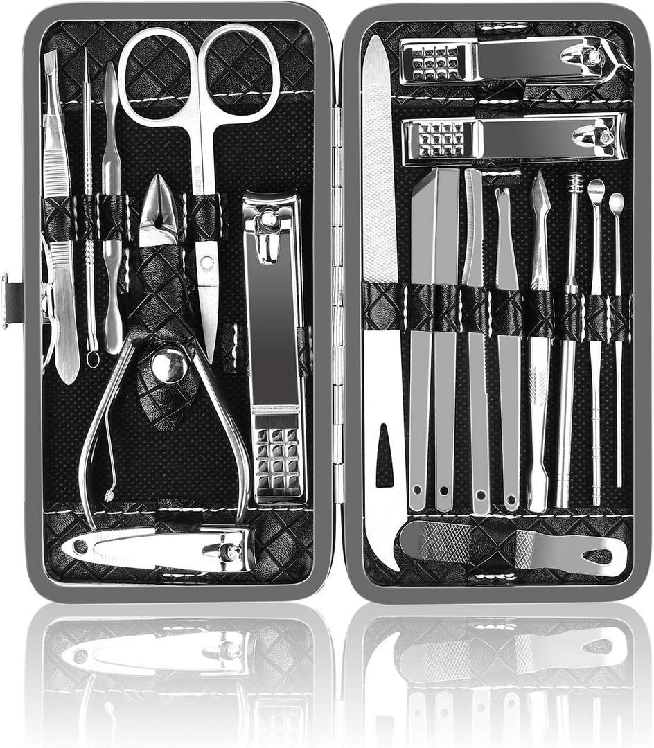 Manicure Kit, Okom Manicure Set, Travel Essentials Nail Kit, Includes Nail Clippers, Nail File and Pedicure Tools for Feet Pedicure Kit, Gifts for Men and Woman, Grooming Kit(19Pcs) (Large (Pack of 1))