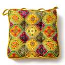 vctops Boho Velvet Chair Seat Cushions for Kitchen Dining Room Chairs Printed Chair Pad with Ties Soft and Comfortable Square Chair Cushion (Yellow, 16"x16")