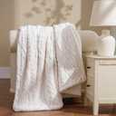 EverGrace Classic Cable Jacquard Sherpa Fleece Throw Blanket for Couch, Soft Cozy Fuzzy Plush Blankets for All Seasons, Reversible Thick Warm Blanket for Bed, Sofa, Bleach White, 60" x 80"