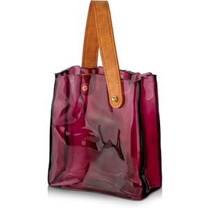 Glass Purse Vase for Flowers Brownish Purple Vases for Centerpieces Glass Bag Vase with Leather Handle Small Bag Vases for Decor Decorative Fish Bowl for Home Wedding Decor (Dark Red)