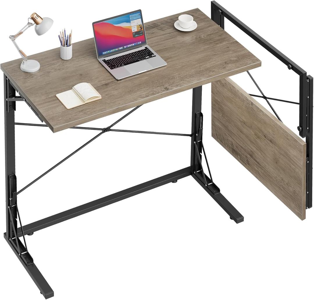 Vantic 31.5" Folding Desk, Foldable TV Tray Table for Eating on Couch, Extra Large TV Dinner Trays, Portable Fold Computer Writing Desk Table for Home Office, Beige