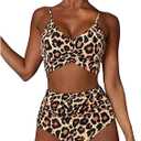Women's Two Piece Tummy Control Swimsuit Sexy Modest High Waisted Swimwear Leopard Print Triangle Bikini Sets Large, Leopard