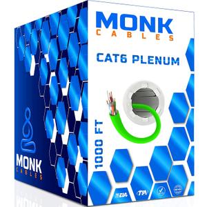 MONK CABLES | CAT6 Plenum Cable 1000ft | UTP, 23AWG, 550MHz | DSX-8000 Certified | Most Certified Cable of The Whole Market (Green)
