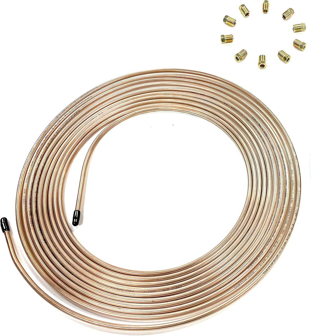 The Stop Shop 25 ft. Copper Nickel 3/16" Brake Line Tubing w/Metric Brake Line invert flare fittings. 10 x 1 mm (Pack of 10 Fittings)