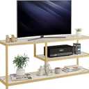 Function Home TV Stand for TVs up to 55 Inch, 3 Tier Entertainment Center, Media Console with Open Storage Shelves for Living Room Bedroom, 47 Modern TV Table with Faux Marble Top Gold Metal Leg (47" Gold)