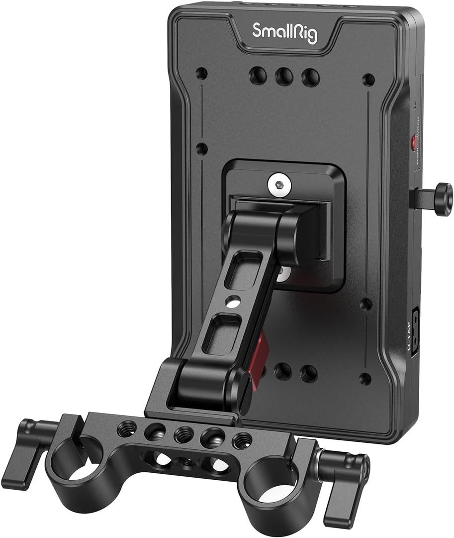 SMALLRIG V Mount Battery Adapter Plate with PD 65W USB-C Quick Charger, QC Protocol USB-A, D-TAP, 8V & 12V DC Port, 15 mm Rod Clamp and Adjustable Arm, for Sony for Canon Cameras & Camcorders