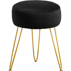 LUE BONA Vanity Stool, Black Vanity Stools for Makeup Room, Round Ottoman Foot Stool, Velvet Footrest Vanity Chair for Bathroom Vanity, Bedroom, Living Room, Entryway, Offices