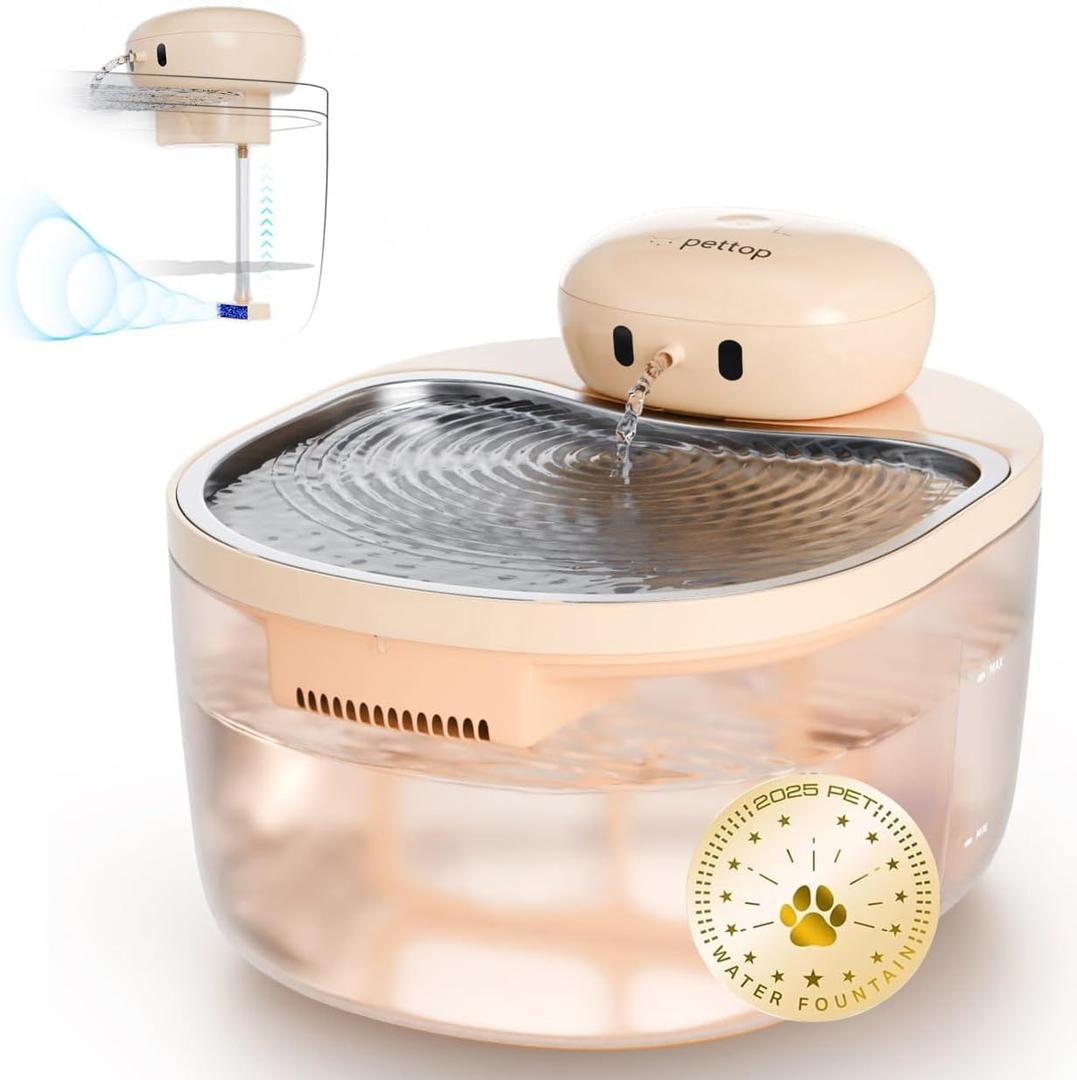 Cat Water Fountain Pumpless, Pet Fountain for Cats Indoor, 3L/102oz, Automatic Cat Water Dispenser, Stainless Steel Tray, Battery Operated Cordless with Motion Sensor