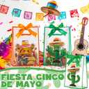 Gersoniel 24 Pack Cinco De Mayo Clear Gift Bags with Handles Reusable Plastic Mexican Party Gift Bags with Ribbons Fiesta Goodie PVC Pouches for Birthday Holiday Party Supplies, 7 x 10 x 3.15 Inch