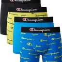 Champion Boys' Everyday Active Lightweight Stretch Boxer Briefs - 4 Pack (Large, Black/Blue/Scripts)