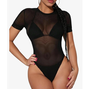 Avidlove Short Sleeve Bodysuit for Women Mesh Bodysuit Women Going Out Tops Sexy Shirts, Size XL 