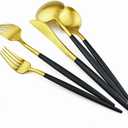 Black Gold Flatware, Royal 20 Piece Matte Black Handle 18/10 Stainless Steel Tableware Sets for 4 Including Forks Spoons Knives, Camping Silverware Travel Utensils Set Cutlery (Black Gold)