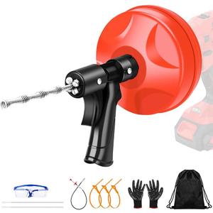 25FT Drain Auger, 10-In-1 Double Mode Drain Snake Tool, Professinal plumbing snake Plumbing Snake with Safety Glasses and Gloves, Hair Removal Tool with Cleaning Brush [Upgraded 4.0]