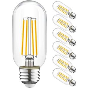 T45 Dimmable LED Bulb 60 Watt Equivalent, Vintage LED Edison Bulbs E26 Base, Tubular Clear Decorative Light Bulb, 2700K Soft White, 750LM, 6 Pack