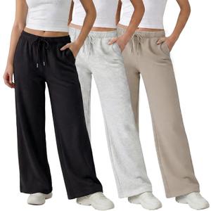 Common Stitch 3 Pack Wide Leg Fleece Lounge Sweatpants for Women — Deep Pockets, Relaxed Fit, Elastic Drawstring Waist 2X