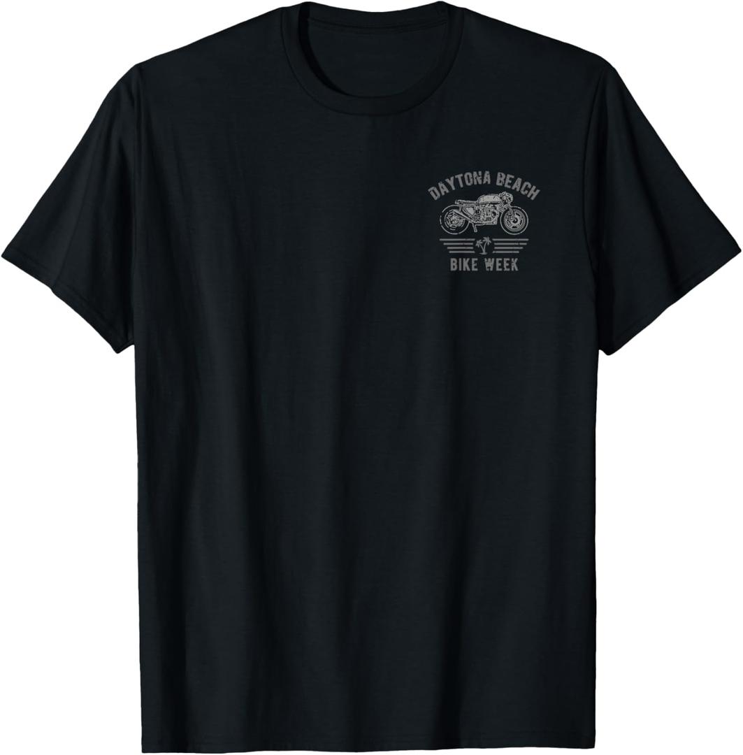 Daytona Beach Bike Week Retro Distressed Motorcycle Design T-Shirt (Small, Black)