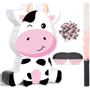 Aoriher Cow Piata with Blindfold and Bat, Farm Animal Theme Birthday Party Supplies Cow Piata for Birthday Party Favors Decor, 16 x 12 x 3.2 Inch