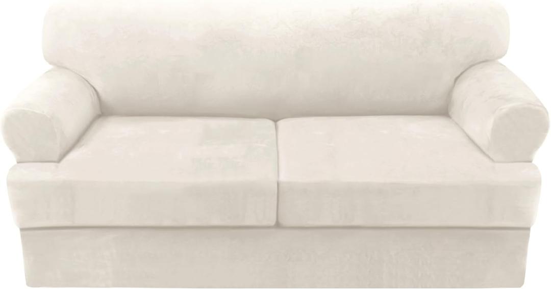 H.VERSAILTEX Sofa Cover 3 Piece T Cushion Sofa Slipcovers Thick Velvet Couch Cover Furniture Protector Stretch Sofa Covers for 2 Cushion Couch with 2 Individual T Cushion Covers Washable, Ivory,
12"D x 13"W x 7"H
