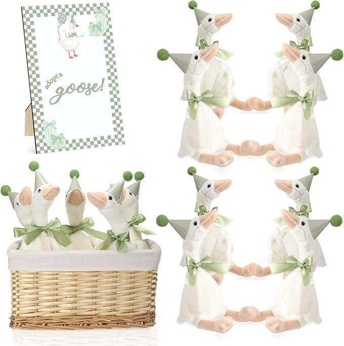 8 Sets One Silly Goose Birthday Decoration 15.7 Inch Soft Silly Goose Stuffed Animal Hat with Wood Table Decor for Birthday Party Decoration