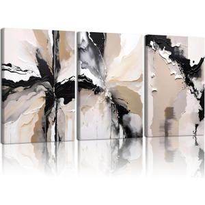 NCCXNCC 3 Pcs Abstract Canvas Wall Art in Black and Beige Modern Wall Decor Paintings Texture Posters Print Modern Geometric Pictures Artwork Suitable for Living Room Bedroom Home Office 16x24 inch