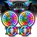 MICTUNING J1 RGB+IC 7-inch Front Driving Lights with Fog Lights, Multi-Color Chasing App Control Compatible with 1997-2018 Jeep Wrangler TJ JK Chevy Ford GMC, DOT Approved, Anti-Glare 1000% Brighter