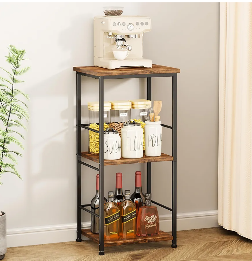 SWTYMIKI Coffee Bar Cabinet for Home - 3-Tier Sturdy Farmhouse Coffee Stand Station Multi-Purpose Buffet Sideboard - Kitchen Bar Table for Living Room, Corner, Small Space, Espresso