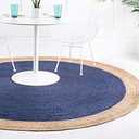 Rug Round Natural Jute Hand Woven Braided Area Rug Beige Blue Color Carpet (2x2 Feet Round)