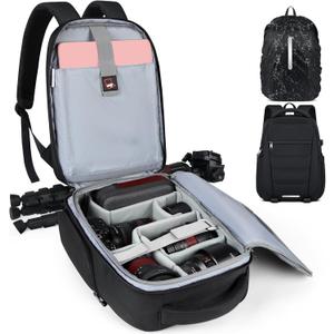SDYSM Camera Bag Backpack Professional for DSLR SLR Mirrorless Camera Waterproof Laptop Back Pack 14 Inch with Rain Cover Anti Theft Travel Case Large Capacity Photography Backpack Black (Medium)
