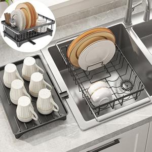 SOVGIZF Dish Drying Rack with Detachable Drainboard – Expandable Over Sink Dish Rack, Dish Dryer Rack for Inside Sink, Countertop Dish Drainer with Utensil Holder