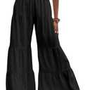 Floerns Women's Elastic High Waist Ruffle Wide Leg Pants Loose Beach Palazzo Pants, Medium