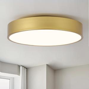 Modern Gold Flush Mount Ceiling Light Fixture,Contemporary 3-Light Round Ceiling Lights with White Acrylic Shade for Hallway,Foyer,Entryway,Closet, Bedroom,Kitchen(15.8")