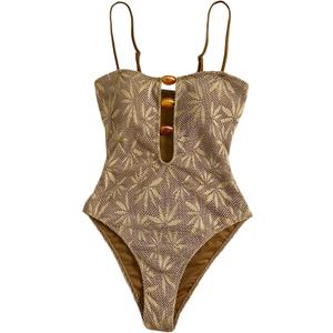 SOLY HUX Women's One Piece Swimsuit Cutout Bathing Suits High Cut Swimwear Vacation Cruise Wear (Brown) S