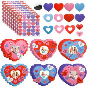 24 Pack Valentine Picture Frame Craft Kits for Kids Valentine's Day DIY Heart Photo Frame Bulk Magnet Classroom Art Crafts for Valentine's Day Party Decorations Gifts Game Class Activities