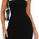 NauLon Women's Summer Sexy Square Neck Sleeveless Casual Short Dress Bodycon Party Club Mini Dresses Black S