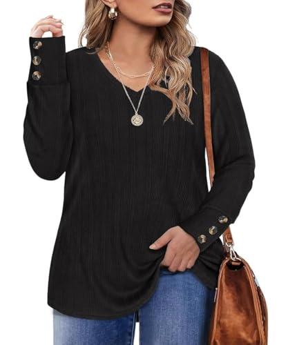 TIYOMI Plus Size Sweatshirt for Womens Round V Neck Tunics Long Sleeve Tops Solid Casual Lightweight Blouses Jumpers. Size XXL