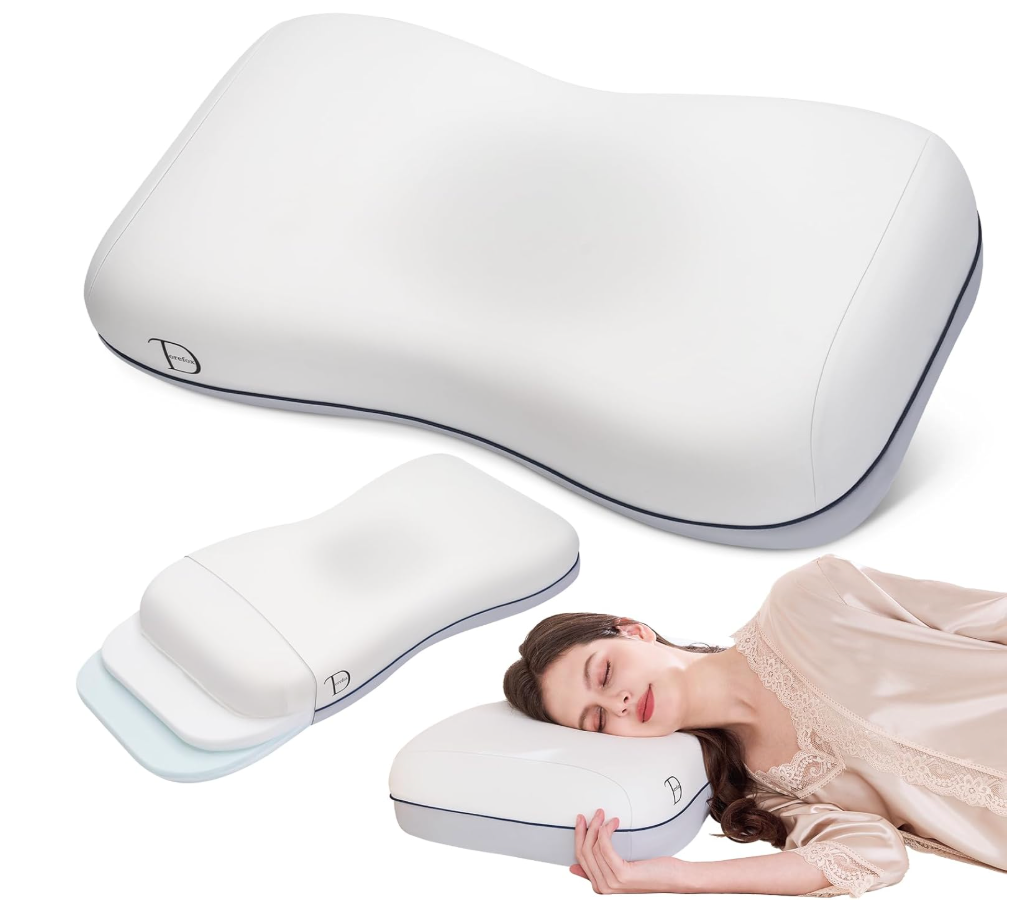 Cervical Neck Pillow for Neck Support, Adjustable Memory Foam Pillow with Customizable Height and Firmness for Side, Back, Stomach and CombSination Sleepers Programs, White 