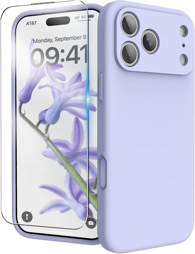 For iPhone 17 Pro Case, Liquid Silicone Cover with Camera Protection Anti-Scratch Soft Microfiber Lining Shockproof Protective Phone Case for iPhone 17 Pro 6.3", Lilac