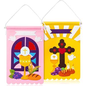 First Communion Banner Kit (2-Pcs)  DIY Customized Holy Communion Decorations Felt Craft Decorations for Boys & Girls  Includes First Holy Communion Banner & Decorative Elements
