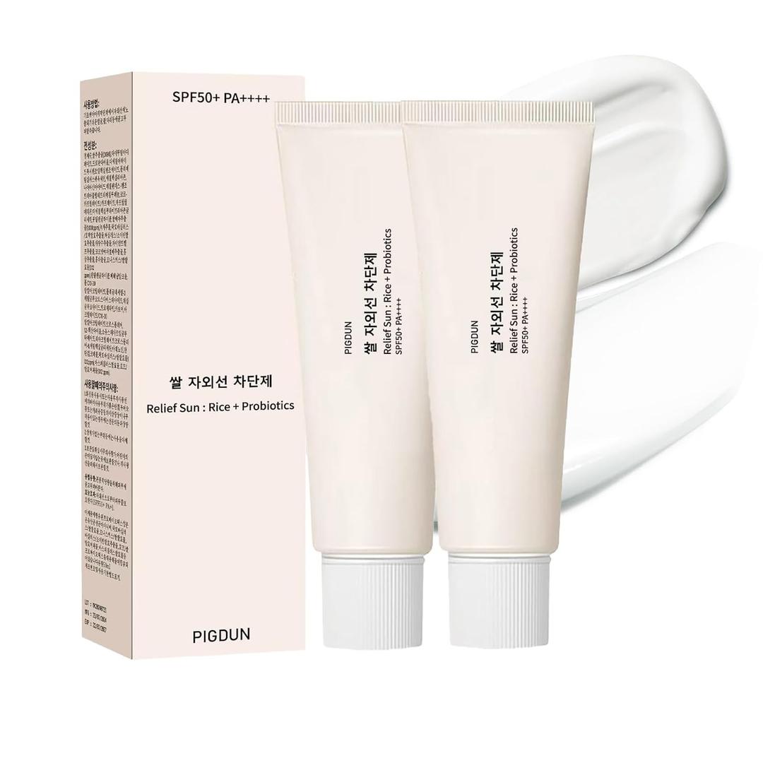2PCS Relief Sun Organic Sunscreen SPF50+, PA++++ Rice and Probiotics,Korean Skin Care Solution for All Skin Types,Nourishing Protection, Expiration Date 31/03/2028
